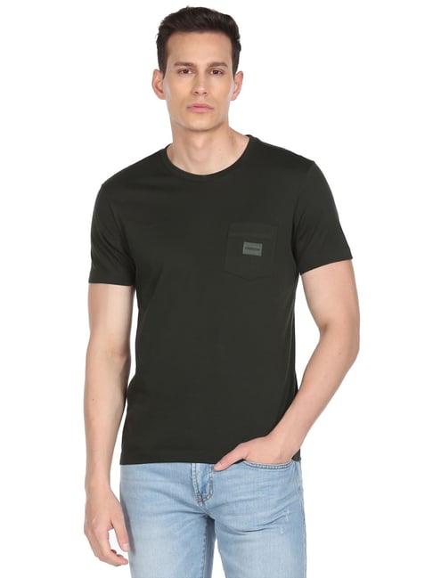 arrow new york green cotton regular fit t-shirts