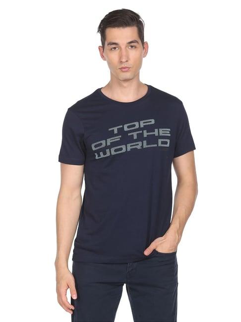 arrow new york blue cotton regular fit t-shirts