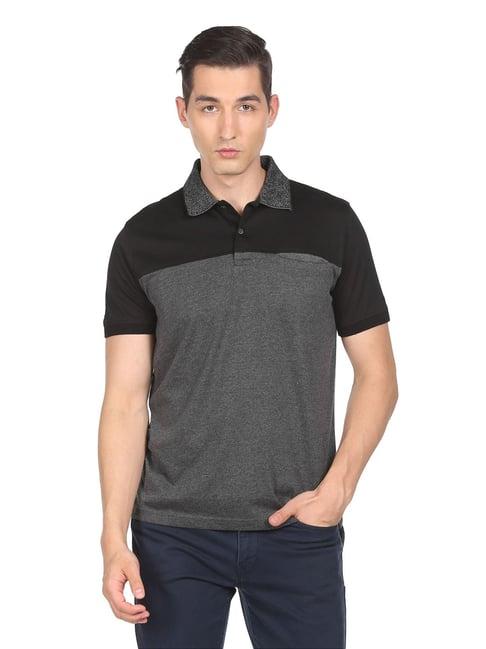 arrow new york grey cotton regular fit polo t-shirts