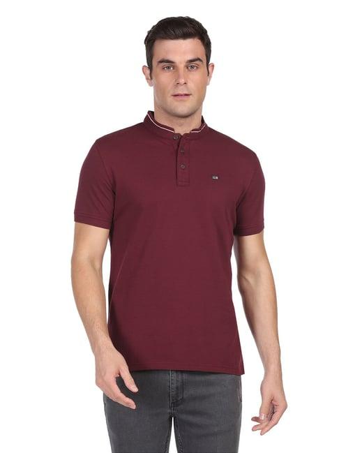 arrow sport red cotton regular fit self pattern t-shirts