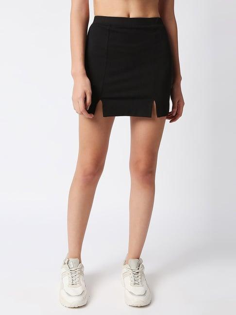 disrupt black mini tube skirt with front slit