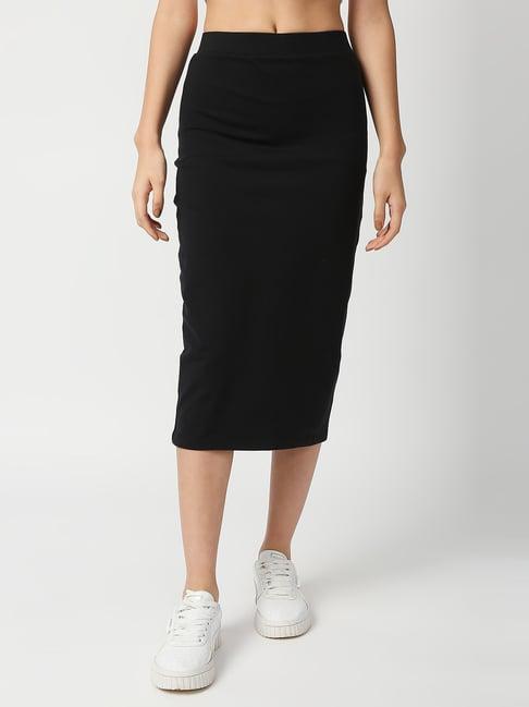 disrupt black midi shift skirt with back slit