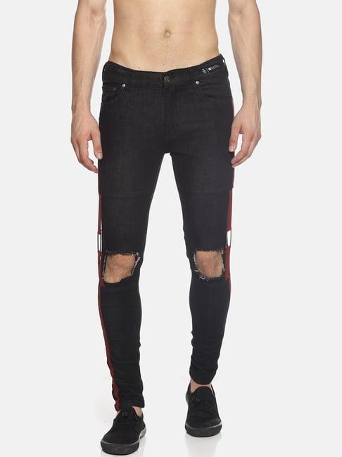 kultprit black skinny fit lightly washed jeans