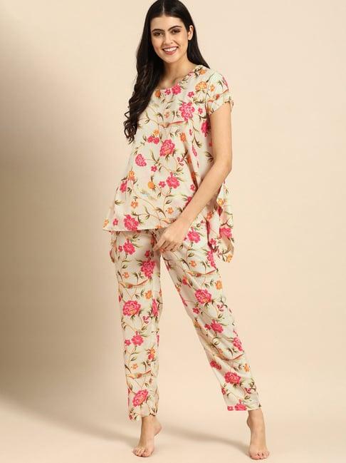 clt.s beige printed top with pyjamas