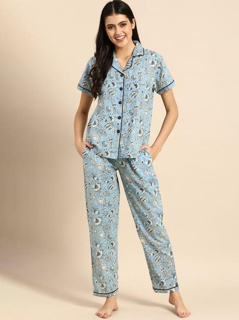 clt.s blue printed shirt with pyjamas