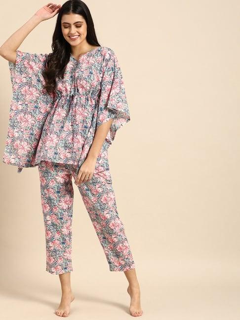 clt.s multicolor printed kaftan with pyjamas