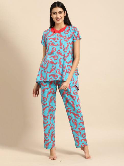 clt.s blue printed top with pyjamas