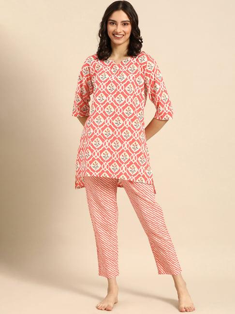 clt.s coral printed tunic with pyjamas