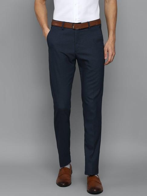 louis philippe navy slim fit flat front trousers