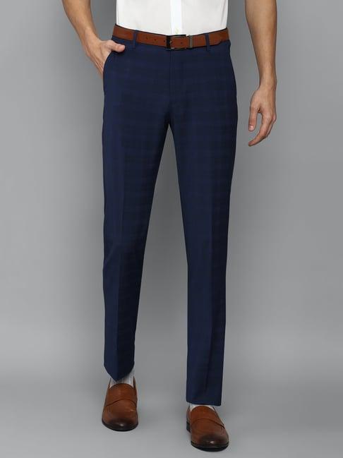 louis philippe navy slim fit flat front trousers