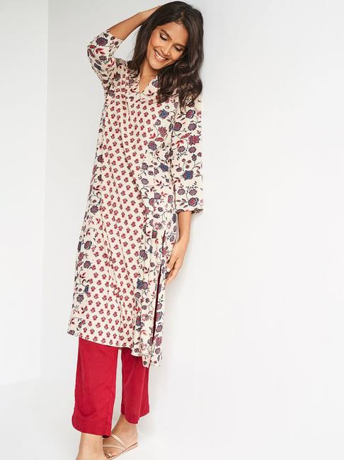 itse beige floral print kurta