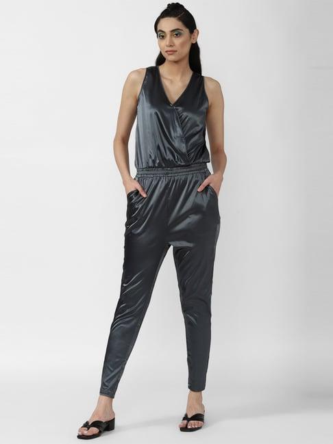 forever 21 dark grey v neck jumpsuit