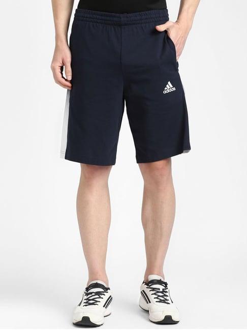 adidas blue cotton regular fit logo printed shorts