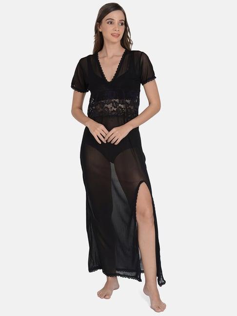 mod & shy black self pattern night gown