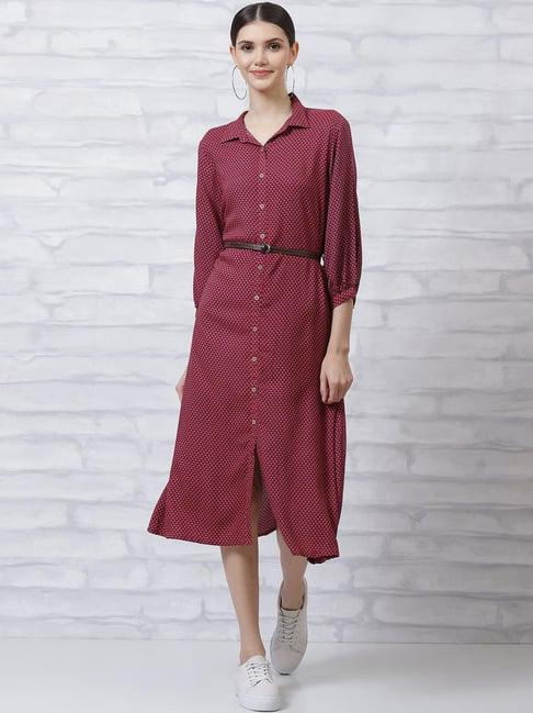 rangriti maroon printed a-line dress