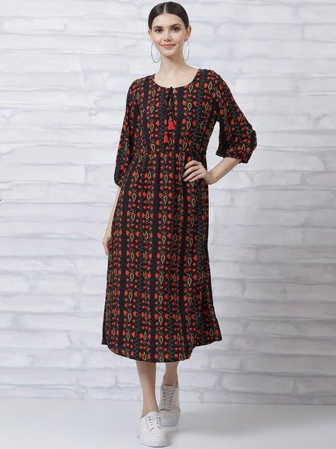 rangriti black printed a-line dress