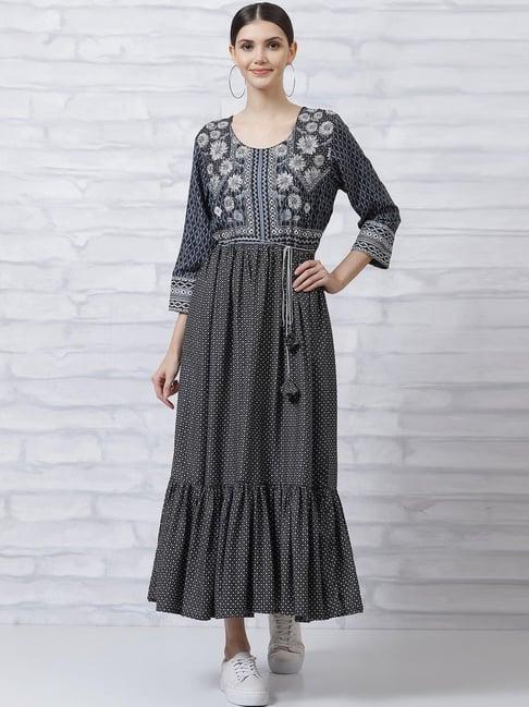 rangriti black printed maxi dress