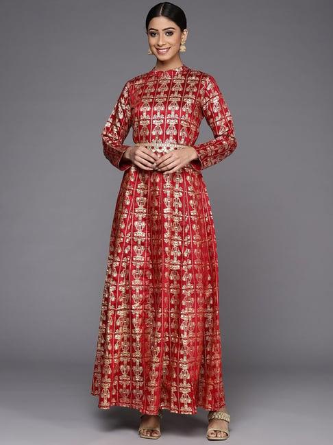 indo era red printed maxi dress