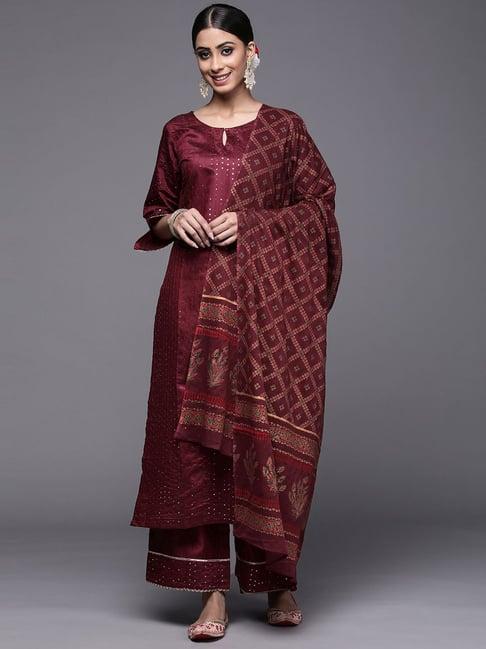 indo era purple embellished kurta palazzo set with dupatta