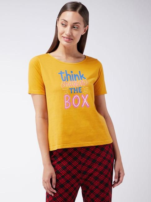 miss chase mustard cotton printed t-shirt