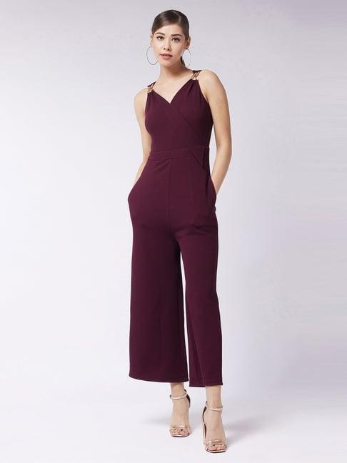 miss chase wine v neck jumpsuit