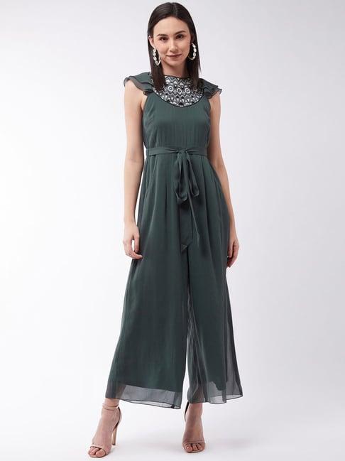 miss chase green embroidered jumpsuit