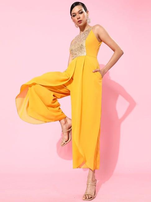 miss chase mustard embellished jumpsuit