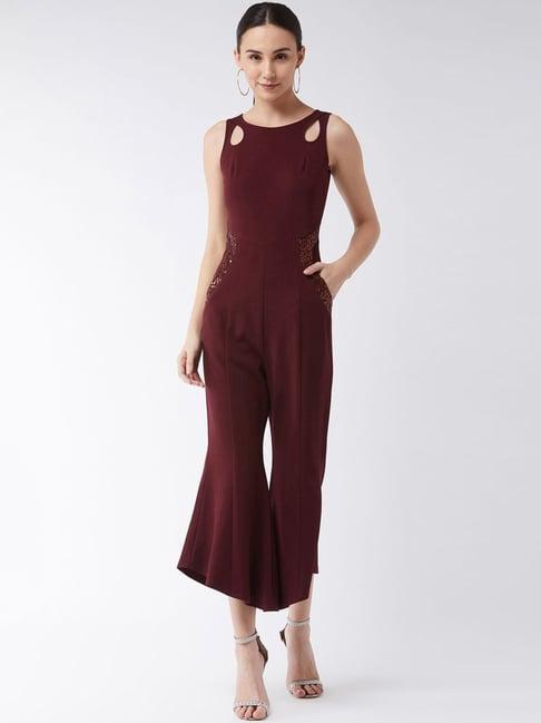 miss chase wine embellished jumpsuit