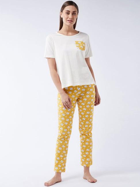 miss chase yellow cotton printed pyjamas