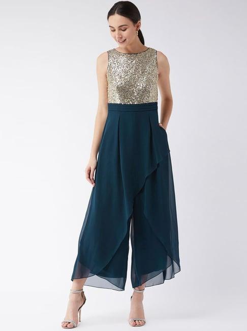 miss chase teal blue embellished jumpsuit