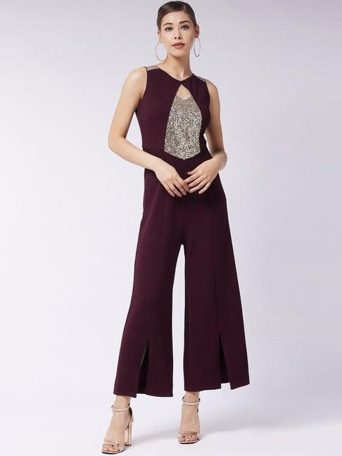 miss chase wine embellished jumpsuit