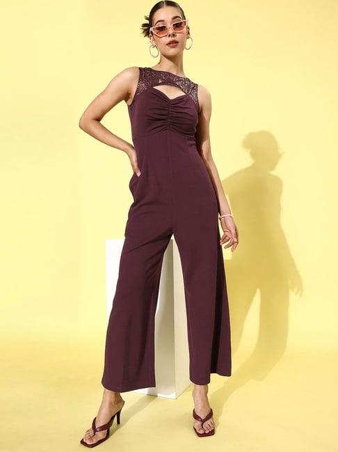 miss chase wine embellished jumpsuit