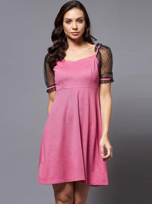 miss chase pink self pattern a-line dress