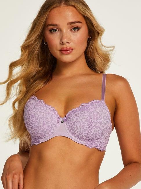 hunkemoller purple under-wired padded demi cup bra