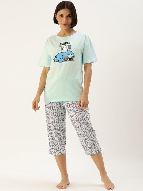 slumber jill blue printed top with capris