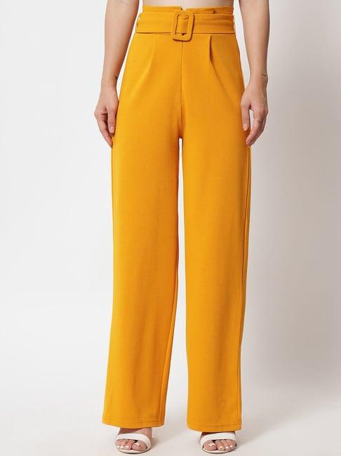 kotty yellow straight fit pleated pants