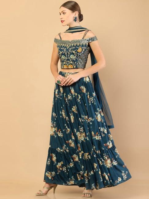 soch blue embroidered lehenga choli set with dupatta