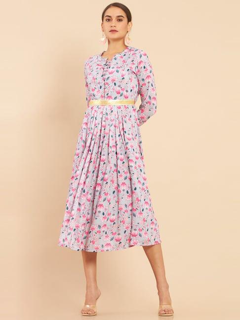 soch grey floral print a-line dress