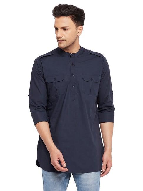 hypernation navy mandarin collar kurta