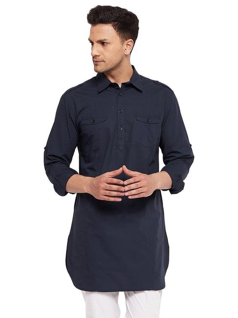 hypernation navy shirt collar kurta