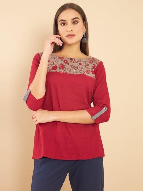 soch maroon cotton printed tunic