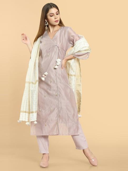 soch grey kurta pant set with dupatta