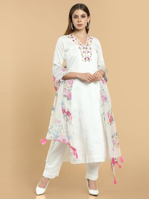 soch white embroidered kurta pant set with dupatta