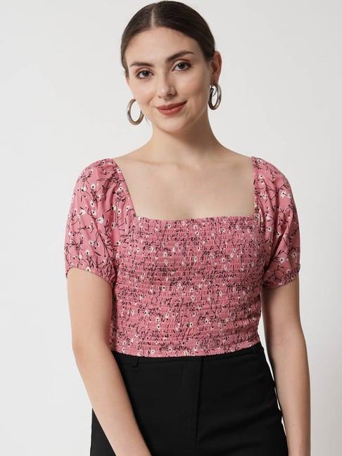 trend arrest pink floral print crop top