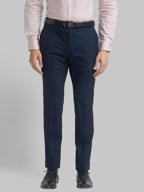 raymond blue  slim fit checks trousers