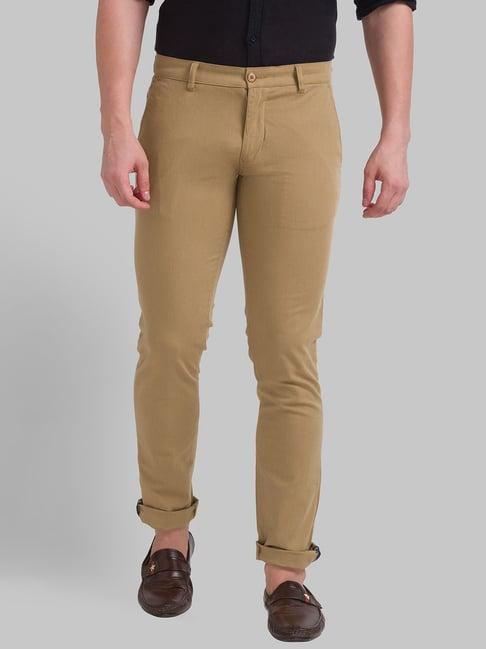 parx khaki tapered fit trousers