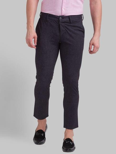 parx black super slim fit self pattern trousers