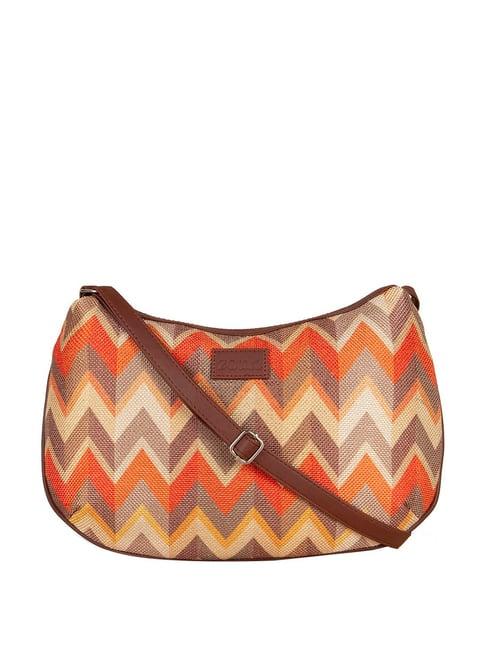 zouk orange printed medium sling handbag