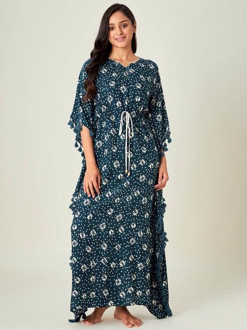 the kaftan company teal printed kaftan night dress