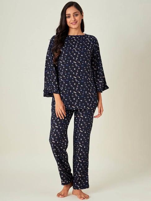 the kaftan company navy printed top with pyjamas